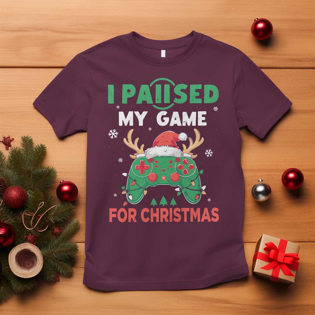 Funny Christmas Gamers T Shirt I Paused My Game For Christmas Santa Hat - Wonder Print Shop