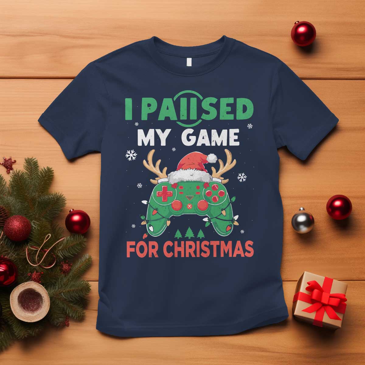 Funny Christmas Gamers T Shirt I Paused My Game For Christmas Santa Hat - Wonder Print Shop