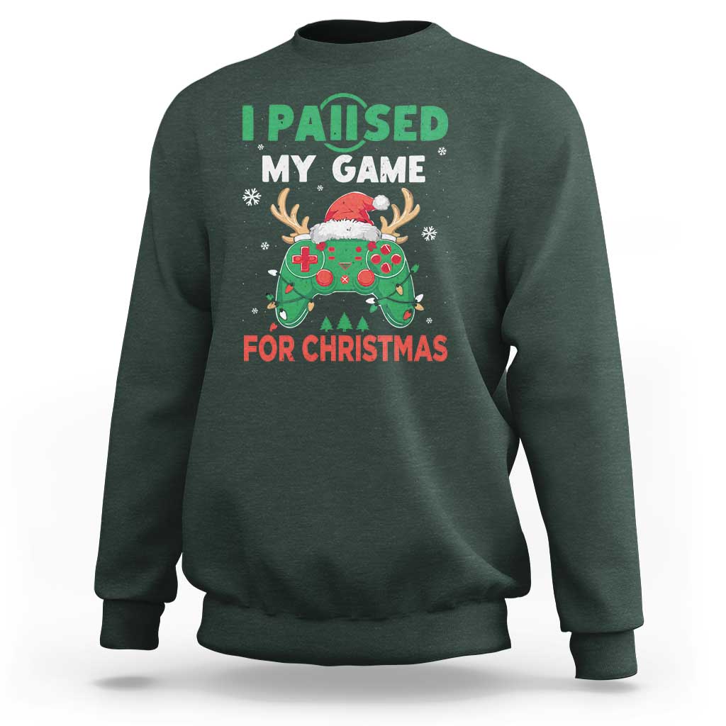 Funny Christmas Gamers Sweatshirt I Paused My Game For Christmas Santa Hat - Wonder Print Shop