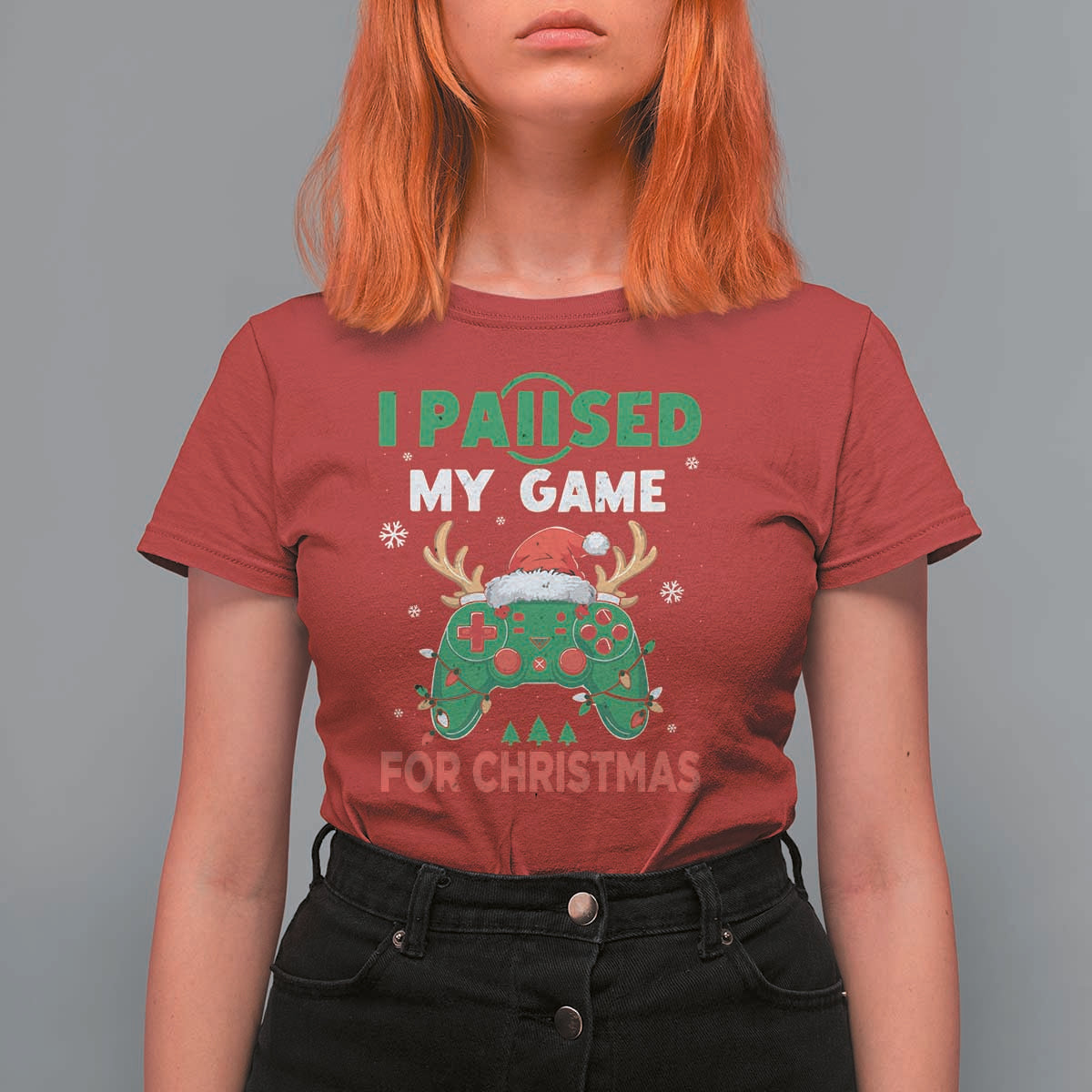 Funny Christmas Gamers T Shirt For Women I Paused My Game For Christmas Santa Hat - Wonder Print Shop