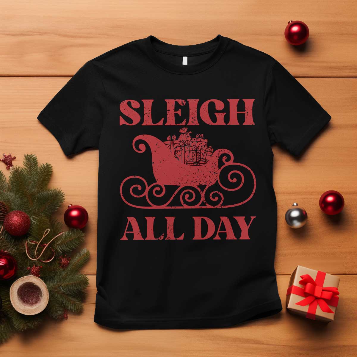 Funny Christmas T Shirt Sleigh All Day Xmas Santa's Sleigh - Wonder Print Shop