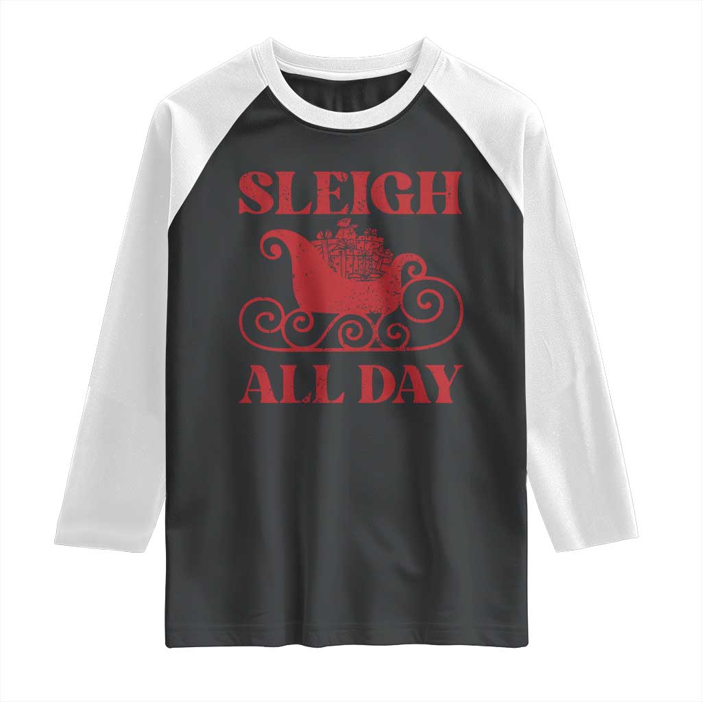 Funny Christmas Raglan Shirt Sleigh All Day Xmas Santa's Sleigh - Wonder Print Shop