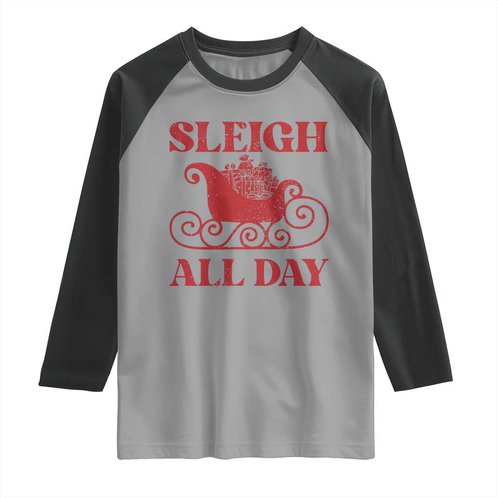 Funny Christmas Raglan Shirt Sleigh All Day Xmas Santa's Sleigh - Wonder Print Shop