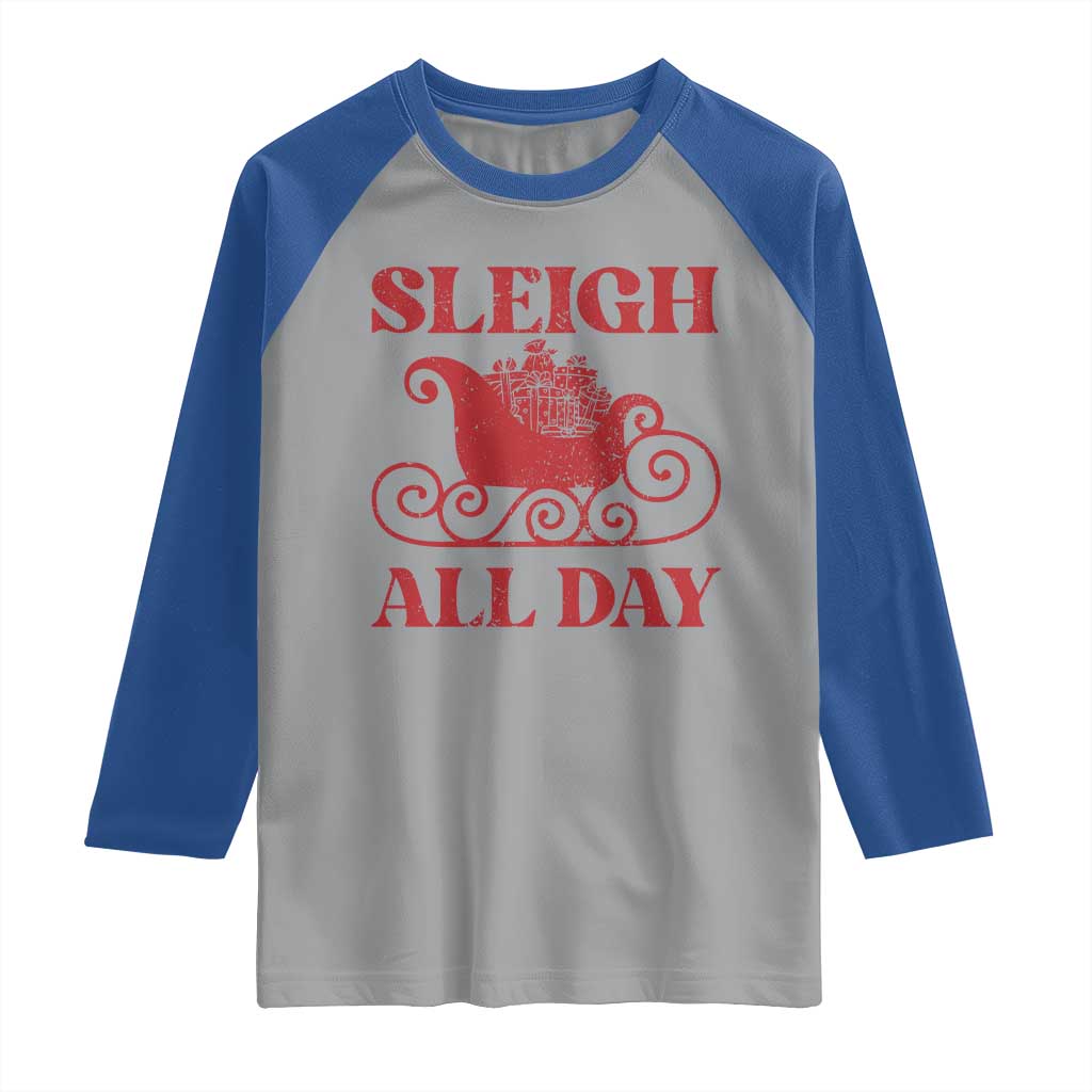 Funny Christmas Raglan Shirt Sleigh All Day Xmas Santa's Sleigh - Wonder Print Shop