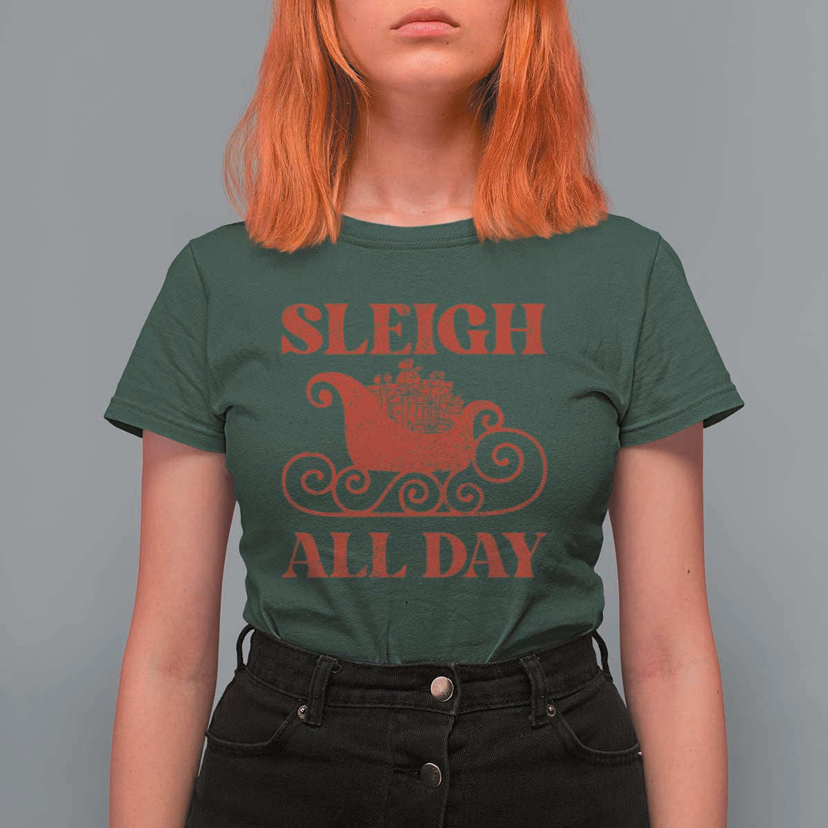 Funny Christmas T Shirt For Women Sleigh All Day Xmas Santa's Sleigh - Wonder Print Shop