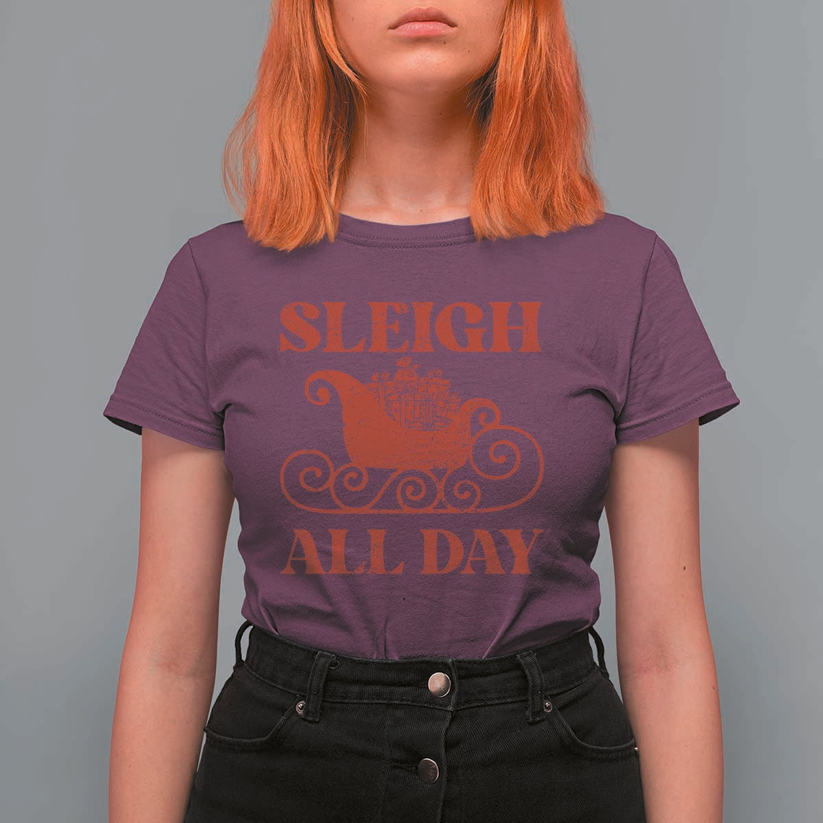 Funny Christmas T Shirt For Women Sleigh All Day Xmas Santa's Sleigh - Wonder Print Shop