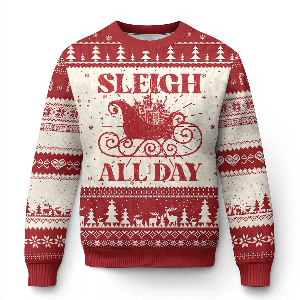 Funny Xmas Ugly Christmas Sweater Sleigh All Day Xmas Santa's Sleigh - Wonder Print Shop
