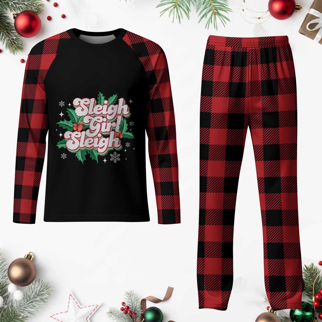Sleigh Girl Sleigh Plaid Pajama Set Xmas Retro Groove Slay Girl Mistletoe - Wonder Print Shop