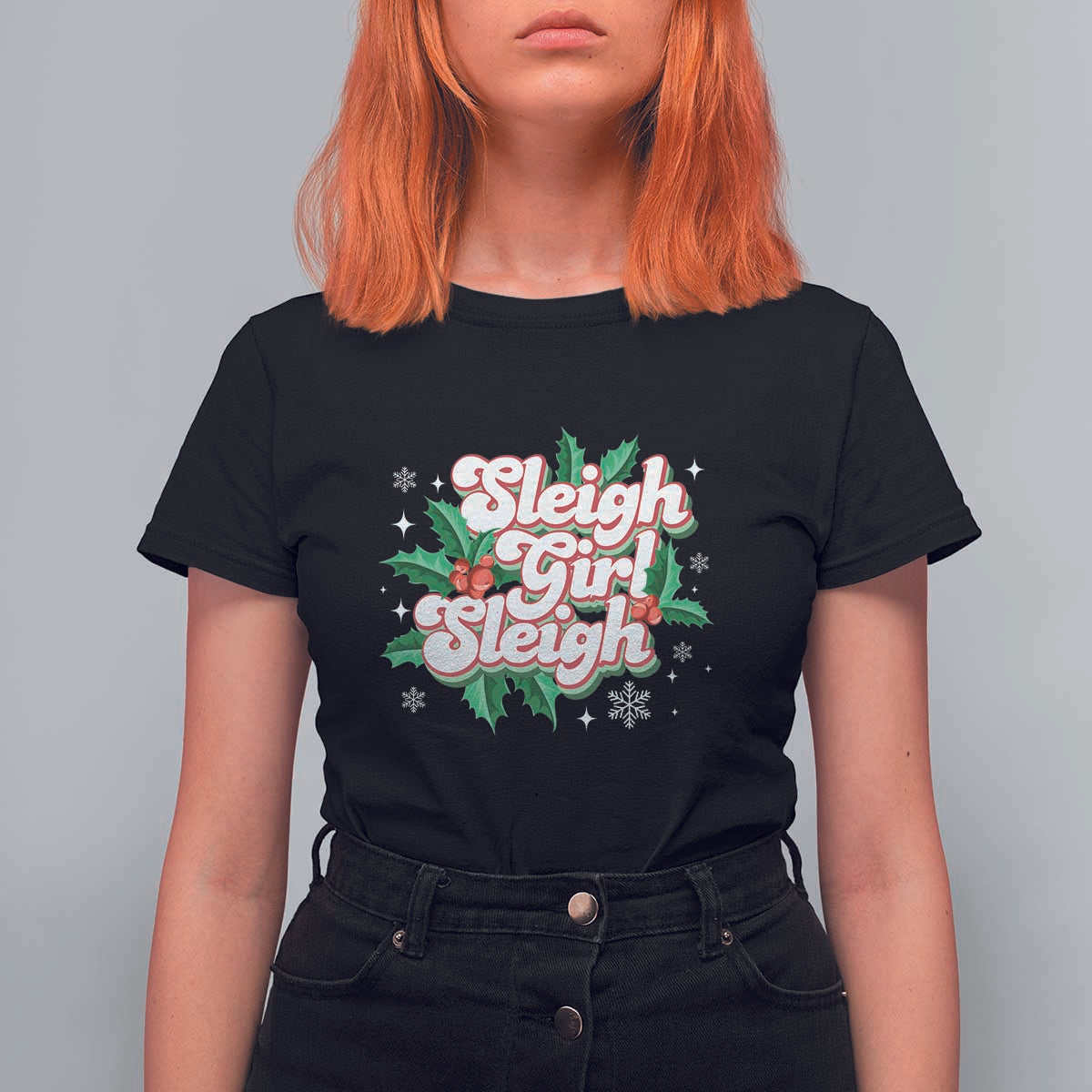 Sleigh Girl Sleigh T Shirt For Women Christmas Retro Groove Slay Girl Mistletoe - Wonder Print Shop