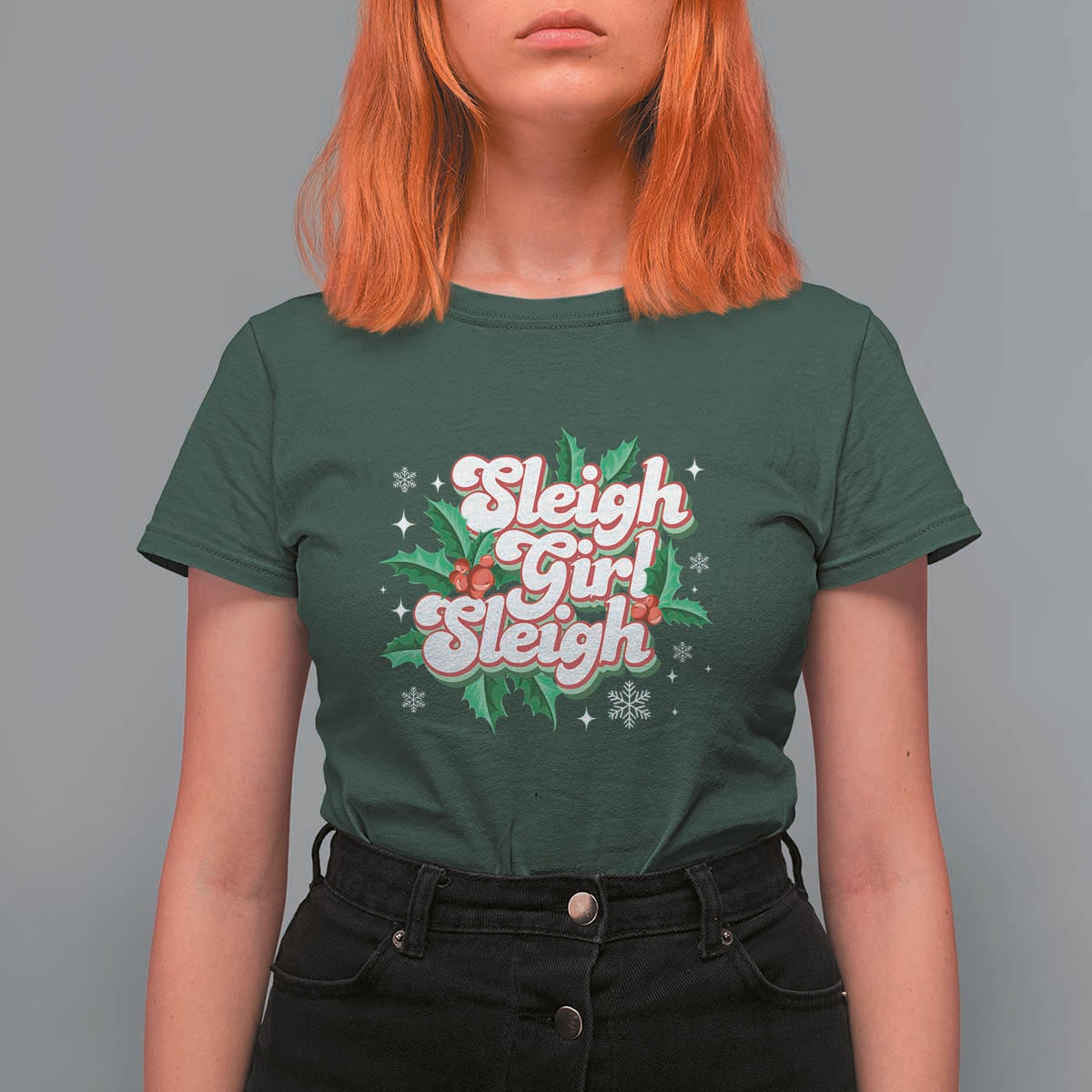 Sleigh Girl Sleigh T Shirt For Women Christmas Retro Groove Slay Girl Mistletoe - Wonder Print Shop