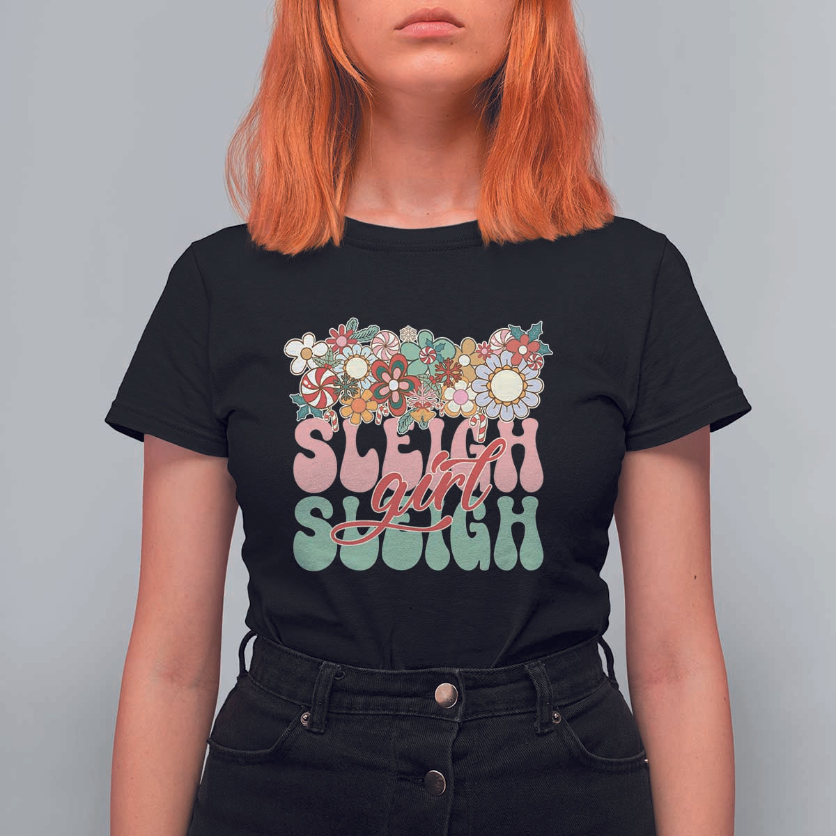 Sleigh Girl Sleigh T Shirt For Women Christmas Retro Groove Slay Girl - Wonder Print Shop