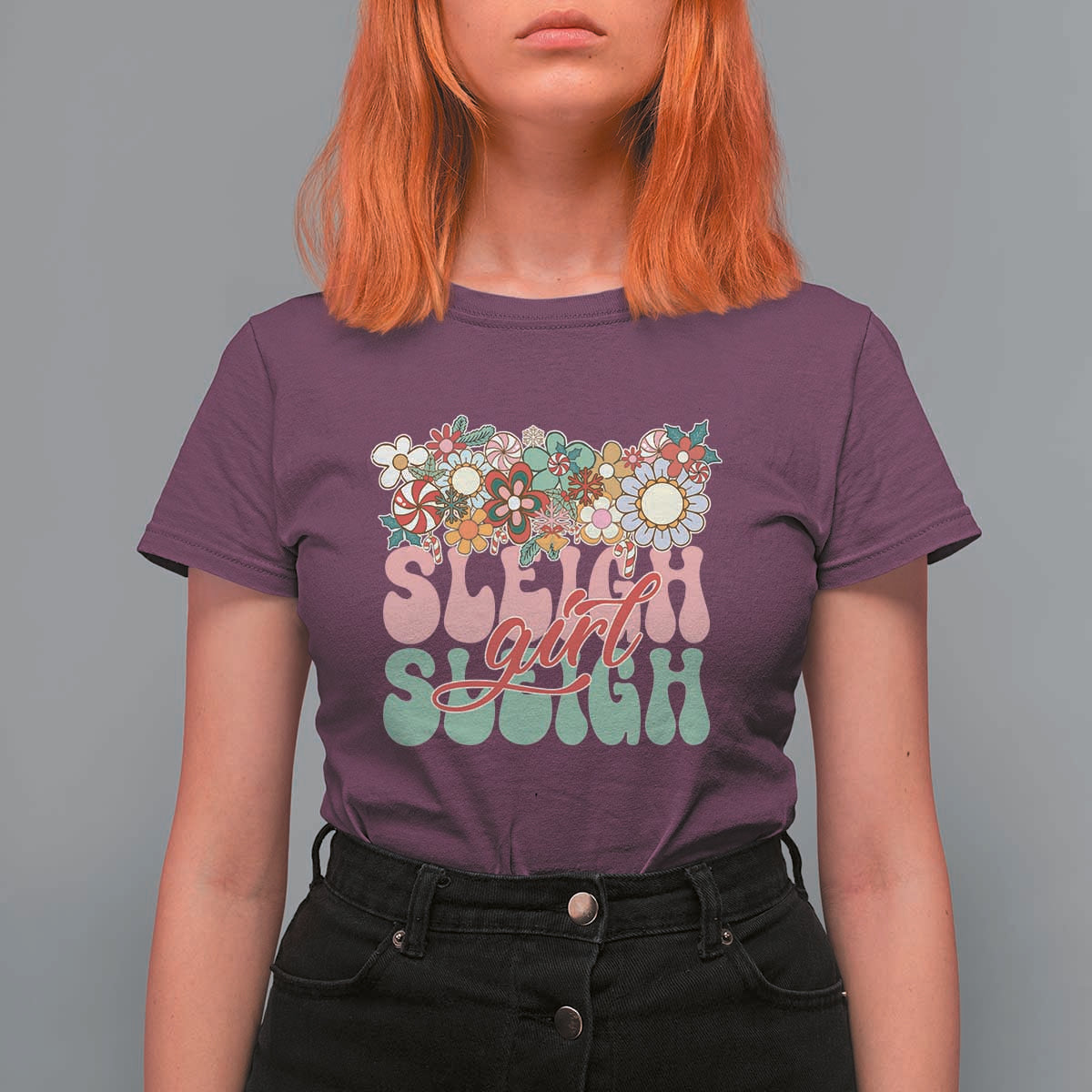 Sleigh Girl Sleigh T Shirt For Women Christmas Retro Groove Slay Girl - Wonder Print Shop