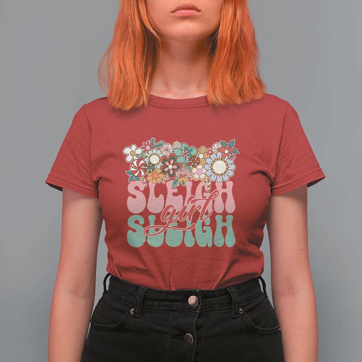 Sleigh Girl Sleigh T Shirt For Women Christmas Retro Groove Slay Girl - Wonder Print Shop