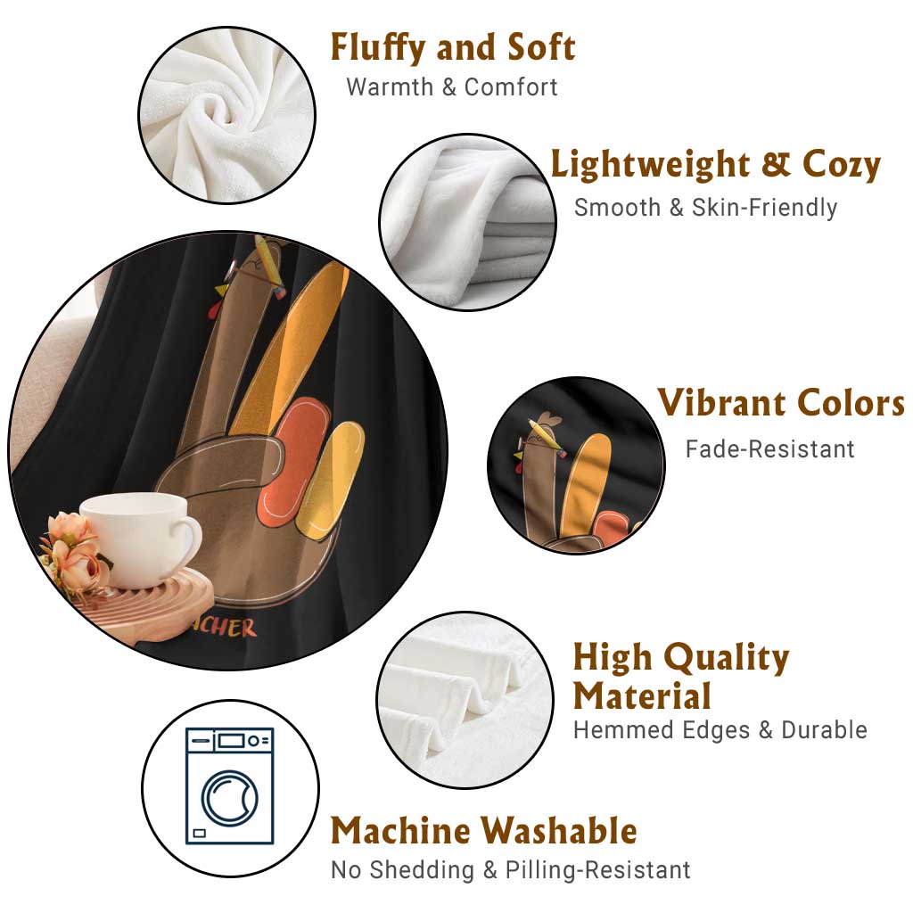 Funny Thanksgiving Teacher Throw Blanket Thankful Teacher Turkey Pencil - Wonder Print Shop