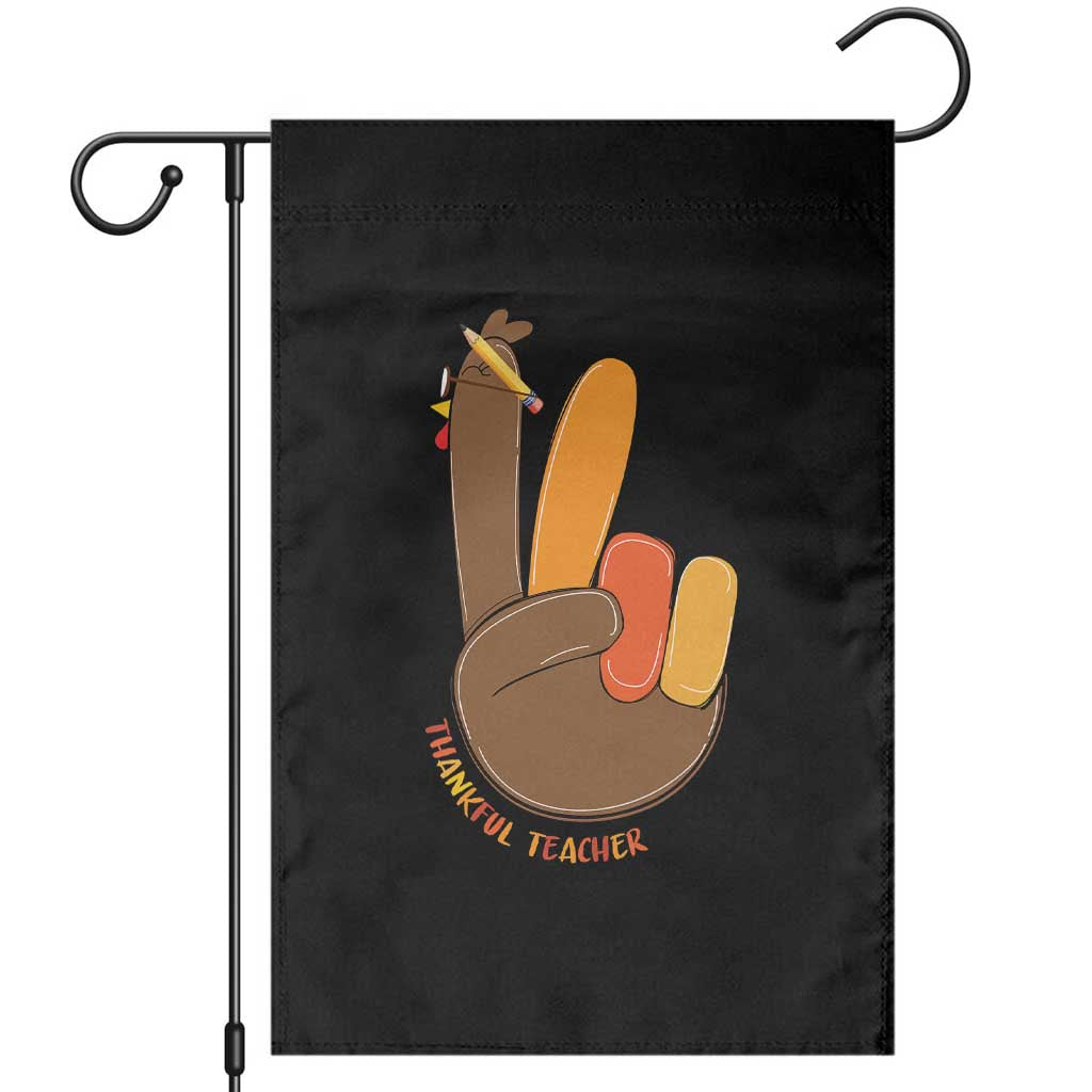 Funny Thanksgiving Teacher Garden Flag Thankful Teacher Turkey Pencil - Wonder Print Shop