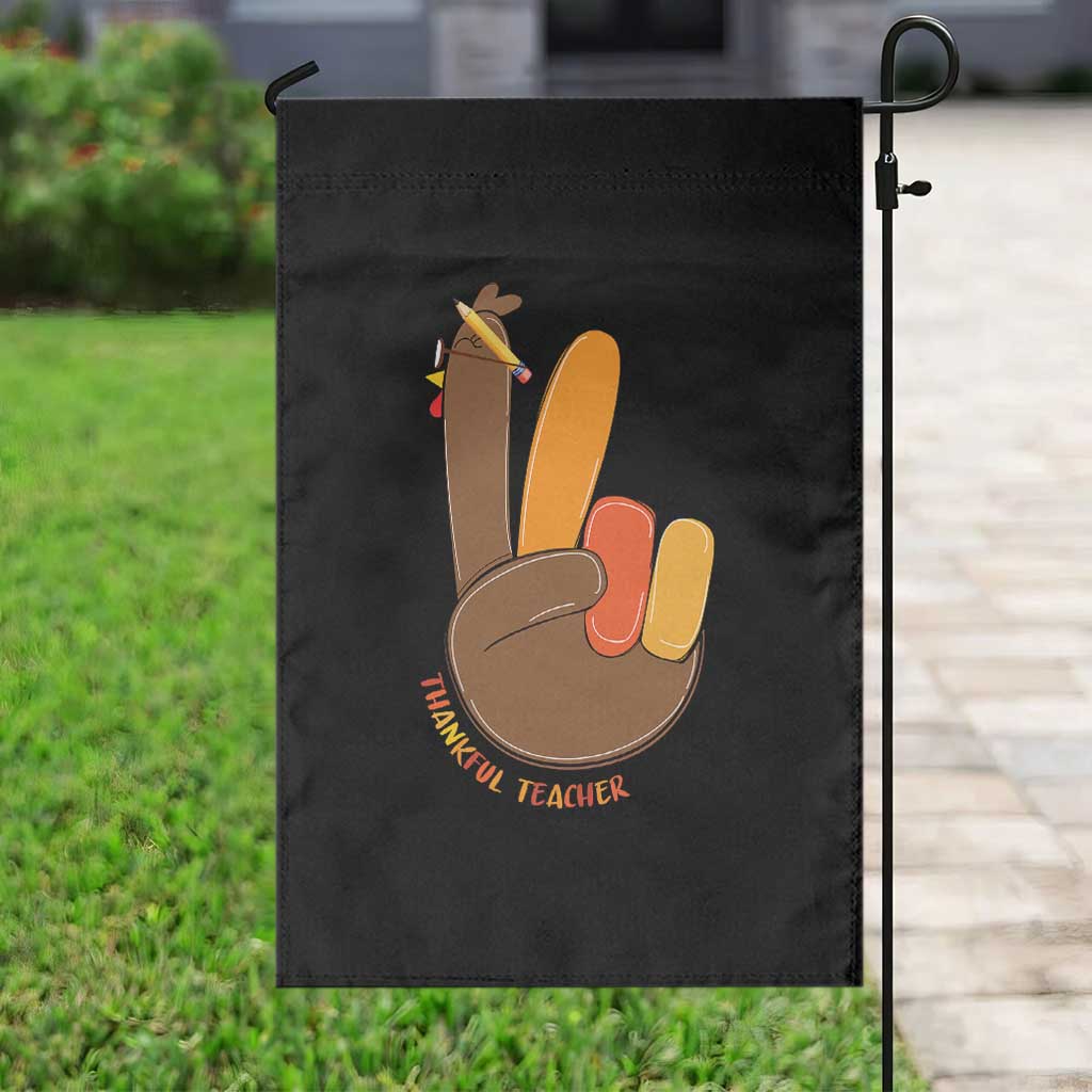 Funny Thanksgiving Teacher Garden Flag Thankful Teacher Turkey Pencil - Wonder Print Shop