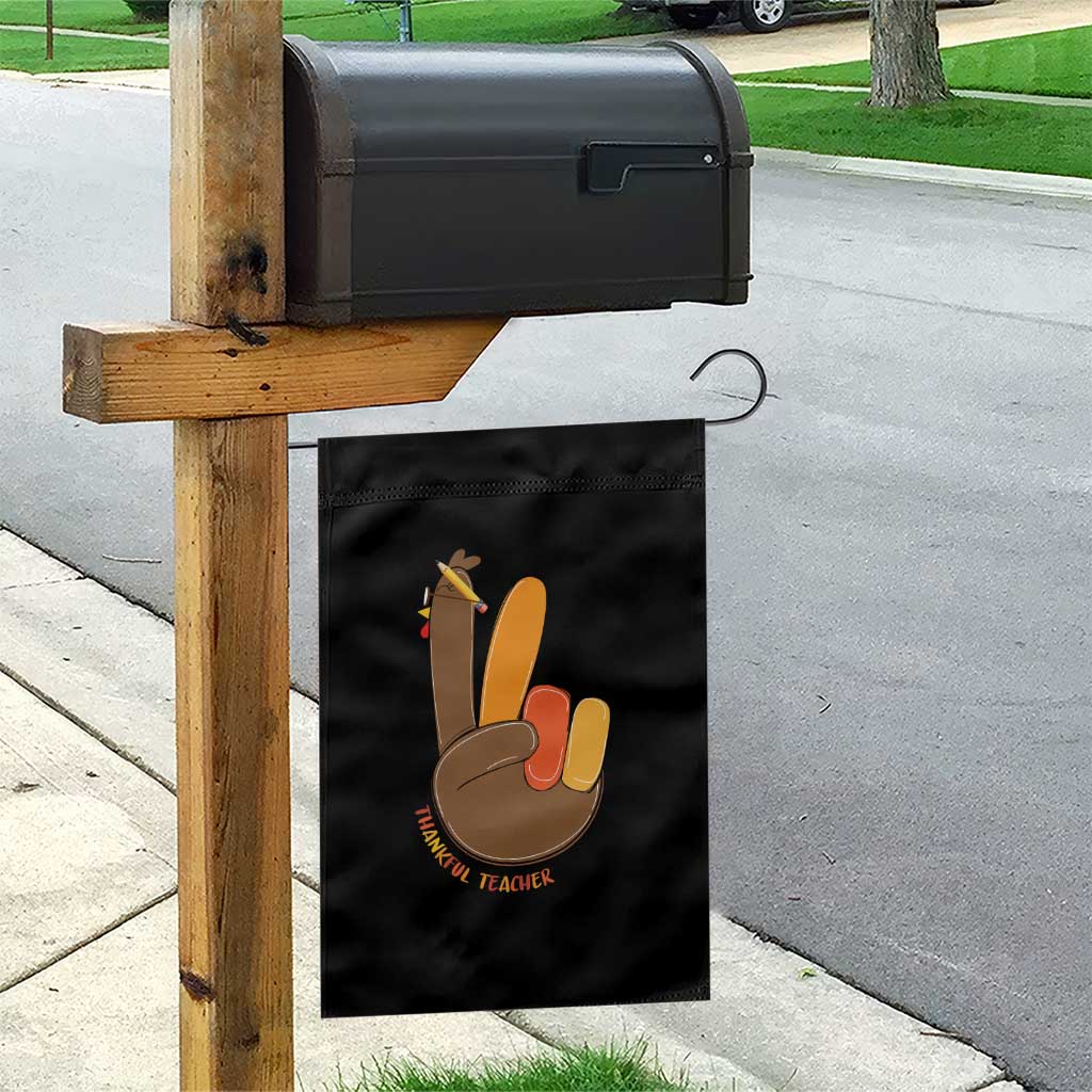 Funny Thanksgiving Teacher Garden Flag Thankful Teacher Turkey Pencil - Wonder Print Shop