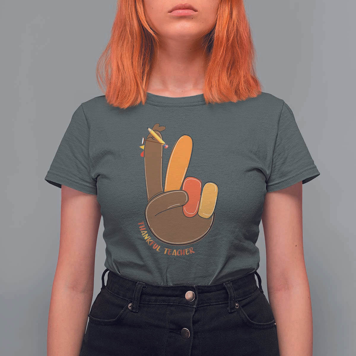 Funny Thanksgiving Teacher T Shirt For Women Thankful Teacher Turkey Pencil - Wonder Print Shop
