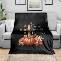 Thanksgiving Christ Throw Blanket Give Thanks To The Lord Psalm 136:1 Pumpkin Cross - Wonder Print Shop