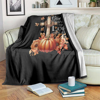 Thanksgiving Christ Throw Blanket Give Thanks To The Lord Psalm 136:1 Pumpkin Cross - Wonder Print Shop