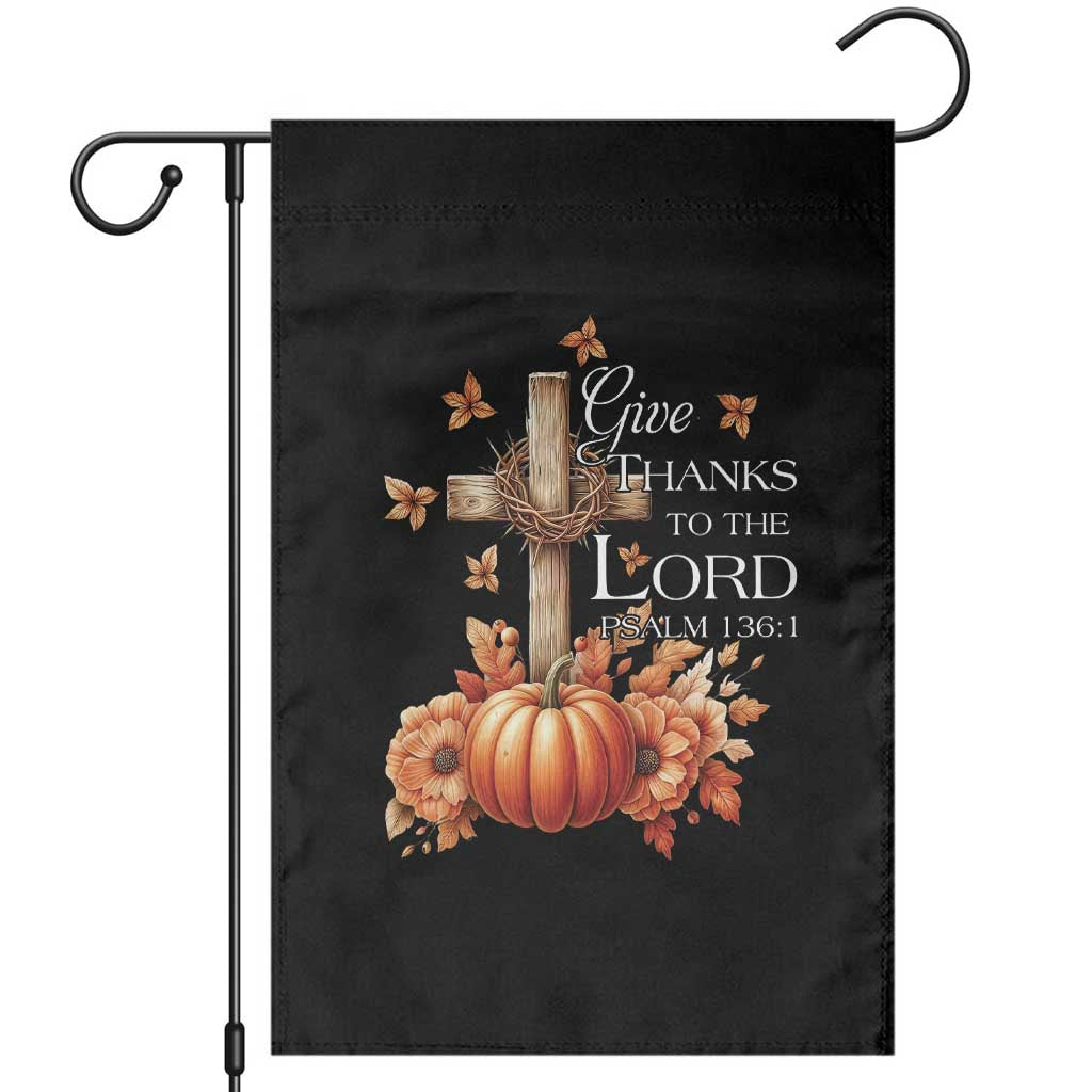 Thanksgiving Christ Garden Flag Give Thanks To The Lord Psalm 136:1 Pumpkin Cross - Wonder Print Shop