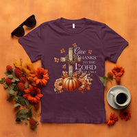 Thanksgiving Christ T Shirt Give Thanks To The Lord Psalm 136:1 Pumpkin Cross - Wonder Print Shop