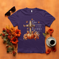 Thanksgiving Christ T Shirt Give Thanks To The Lord Psalm 136:1 Pumpkin Cross - Wonder Print Shop
