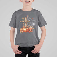 Thanksgiving Christ T Shirt For Kid Give Thanks To The Lord Psalm 136:1 Pumpkin Cross - Wonder Print Shop