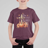 Thanksgiving Christ T Shirt For Kid Give Thanks To The Lord Psalm 136:1 Pumpkin Cross - Wonder Print Shop