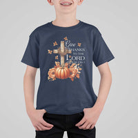 Thanksgiving Christ T Shirt For Kid Give Thanks To The Lord Psalm 136:1 Pumpkin Cross - Wonder Print Shop