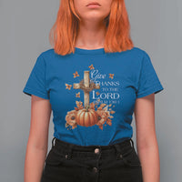 Thanksgiving Christ T Shirt For Women Give Thanks To The Lord Psalm 136:1 Pumpkin Cross - Wonder Print Shop