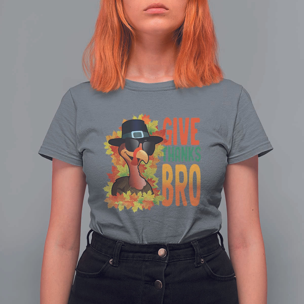 Funny Thanksgiving Turkey T Shirt For Women Give Thanks Bro Fall Season - Wonder Print Shop