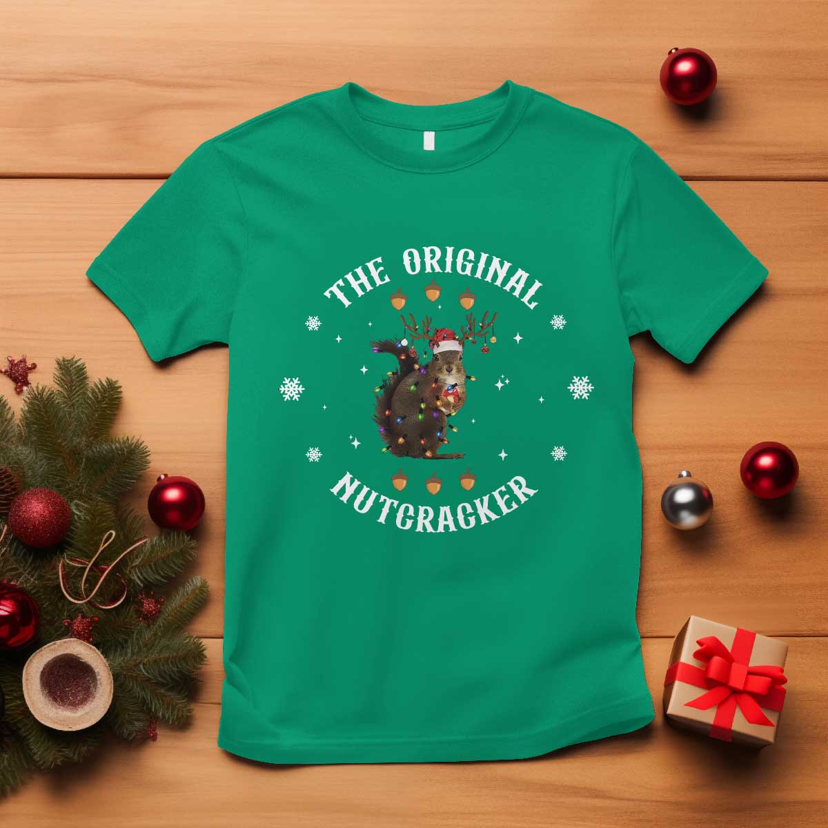 Funny Christmas Squirrel T Shirt The Original Nutcracker Snowflake Xmas Neon Light - Wonder Print Shop