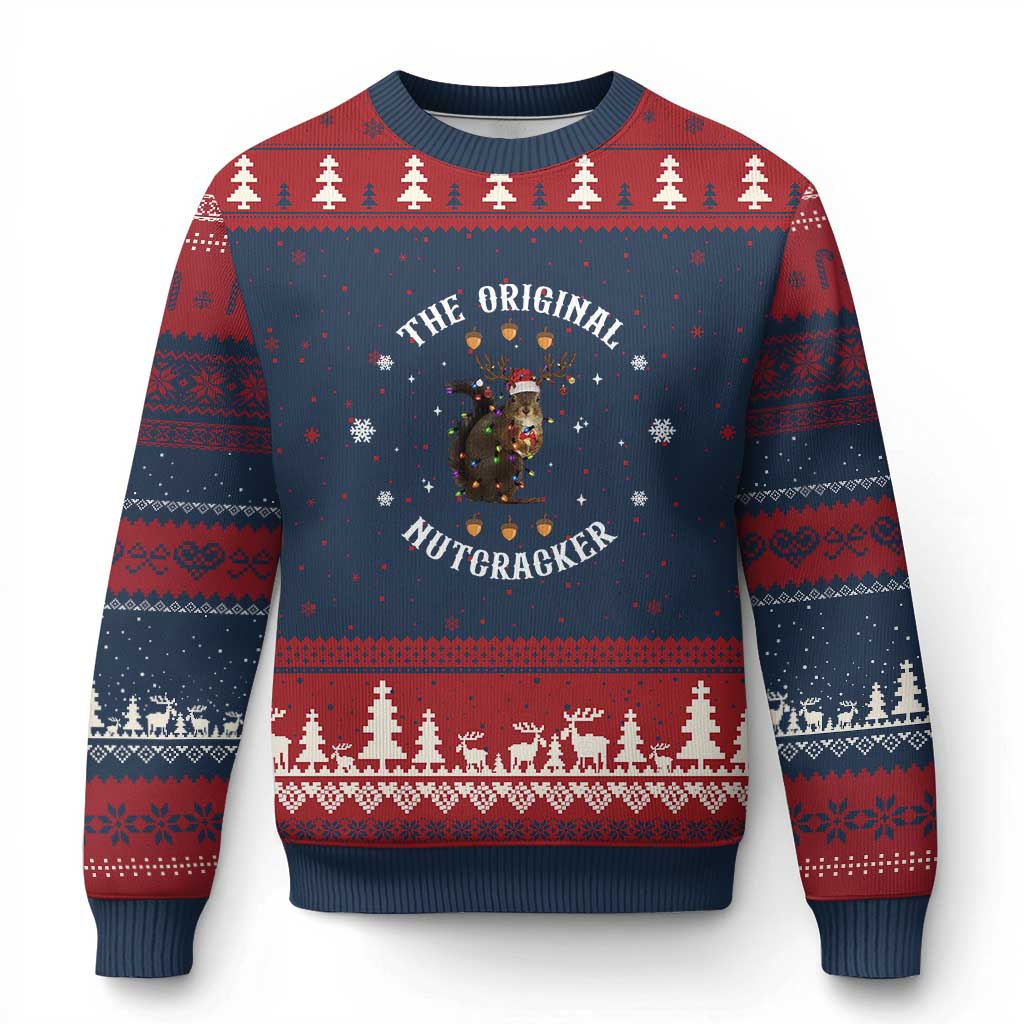 Funny Xmas Squirrel Ugly Christmas Sweater The Original Nutcracker Snowflake Xmas Neon Light - Wonder Print Shop