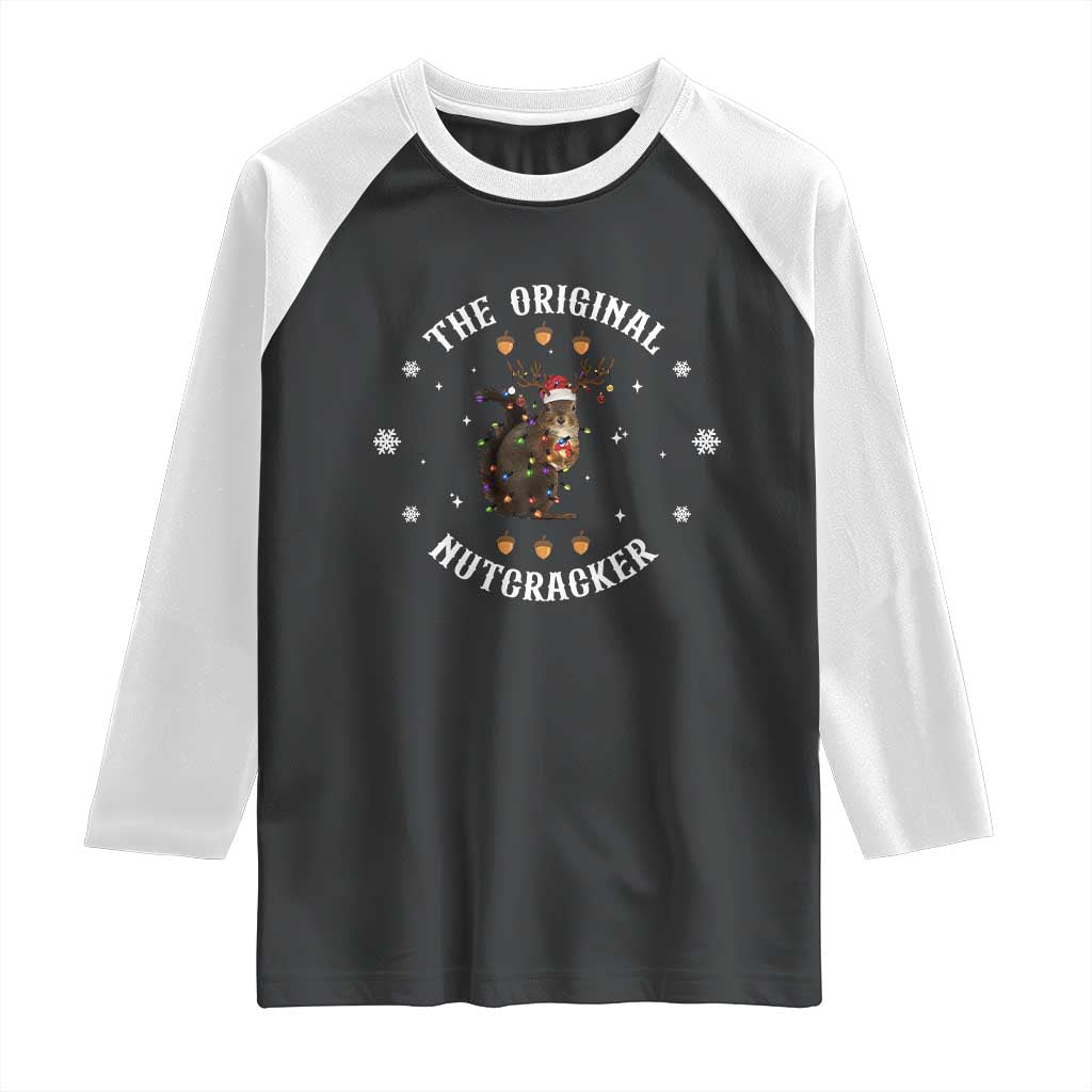 Funny Christmas Squirrel Raglan Shirt The Original Nutcracker Snowflake Xmas Neon Light - Wonder Print Shop