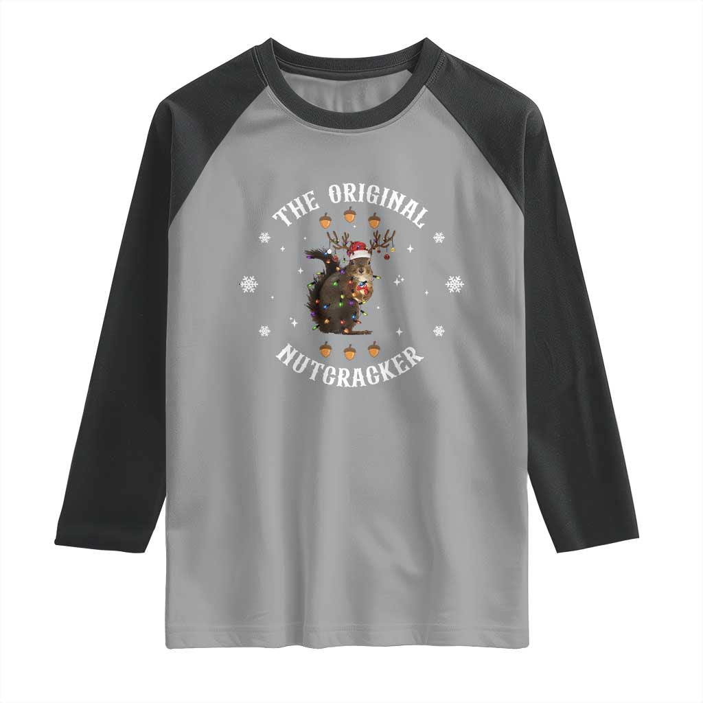 Funny Christmas Squirrel Raglan Shirt The Original Nutcracker Snowflake Xmas Neon Light - Wonder Print Shop