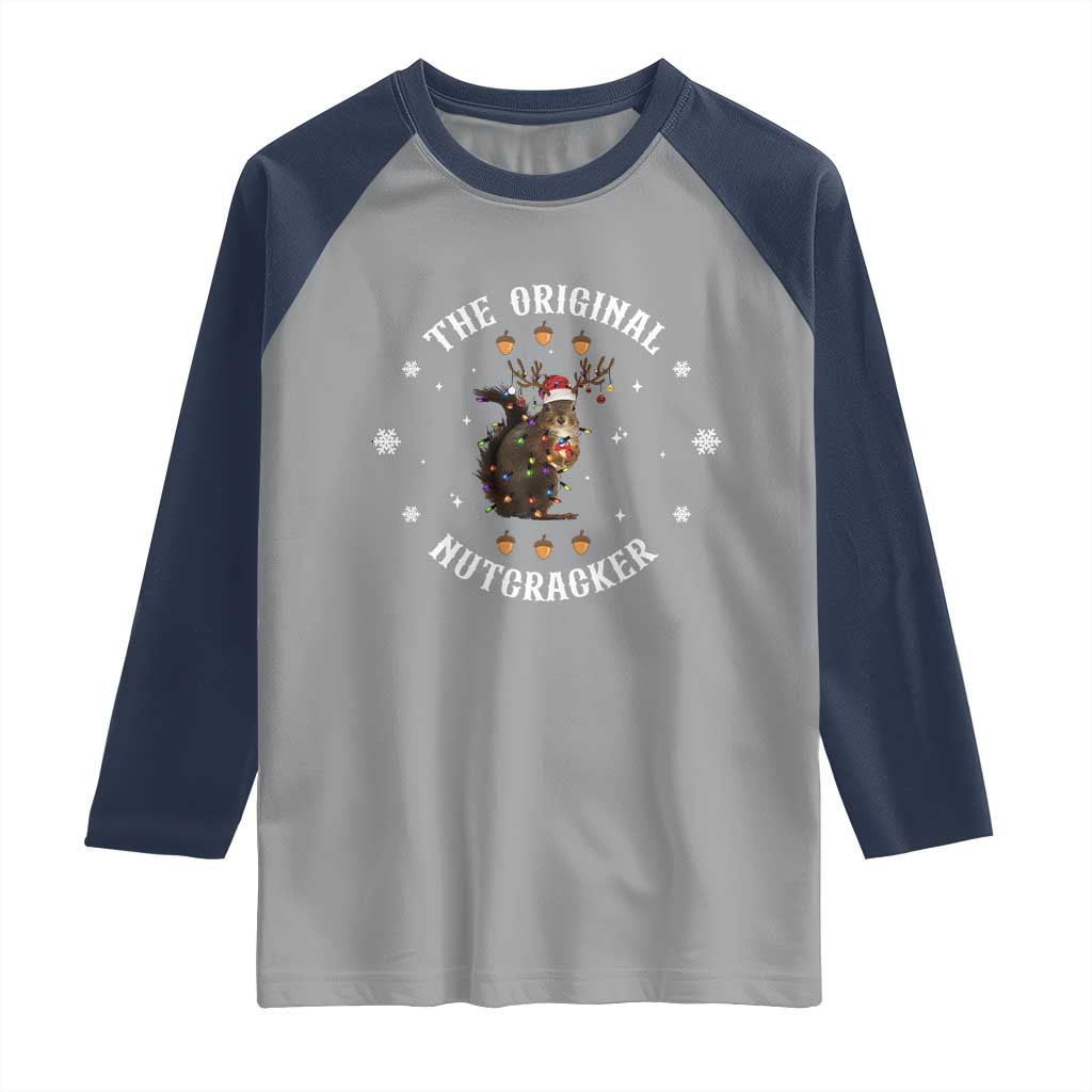 Funny Christmas Squirrel Raglan Shirt The Original Nutcracker Snowflake Xmas Neon Light - Wonder Print Shop