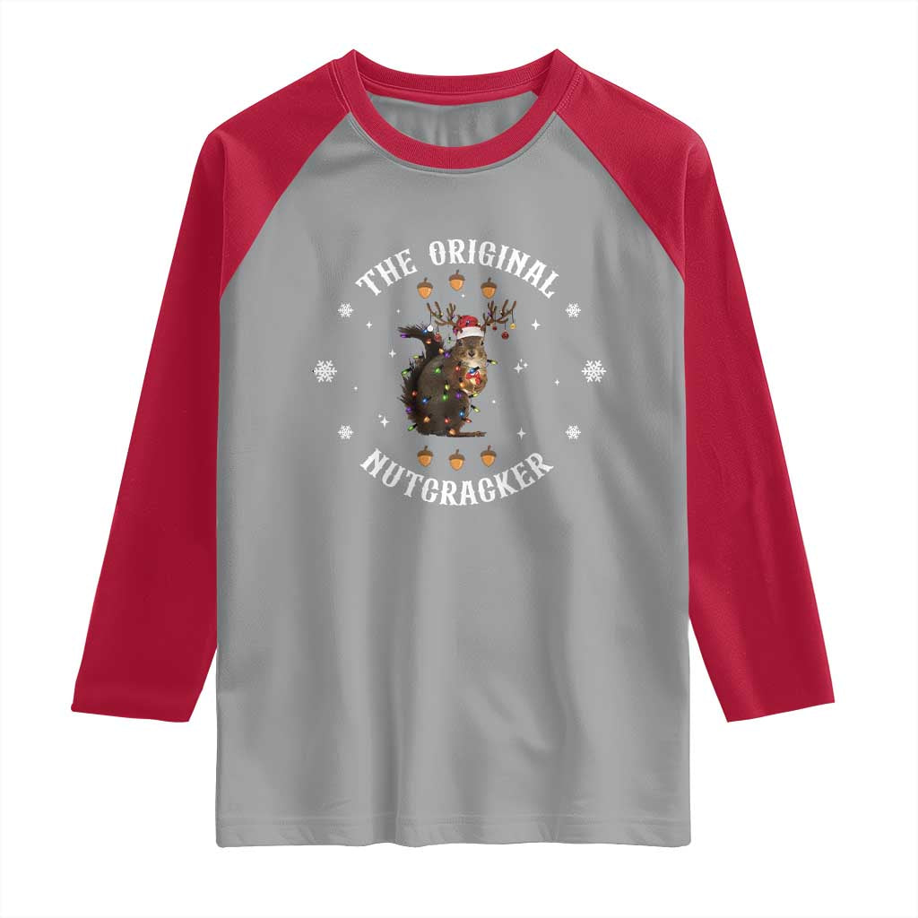 Funny Christmas Squirrel Raglan Shirt The Original Nutcracker Snowflake Xmas Neon Light - Wonder Print Shop