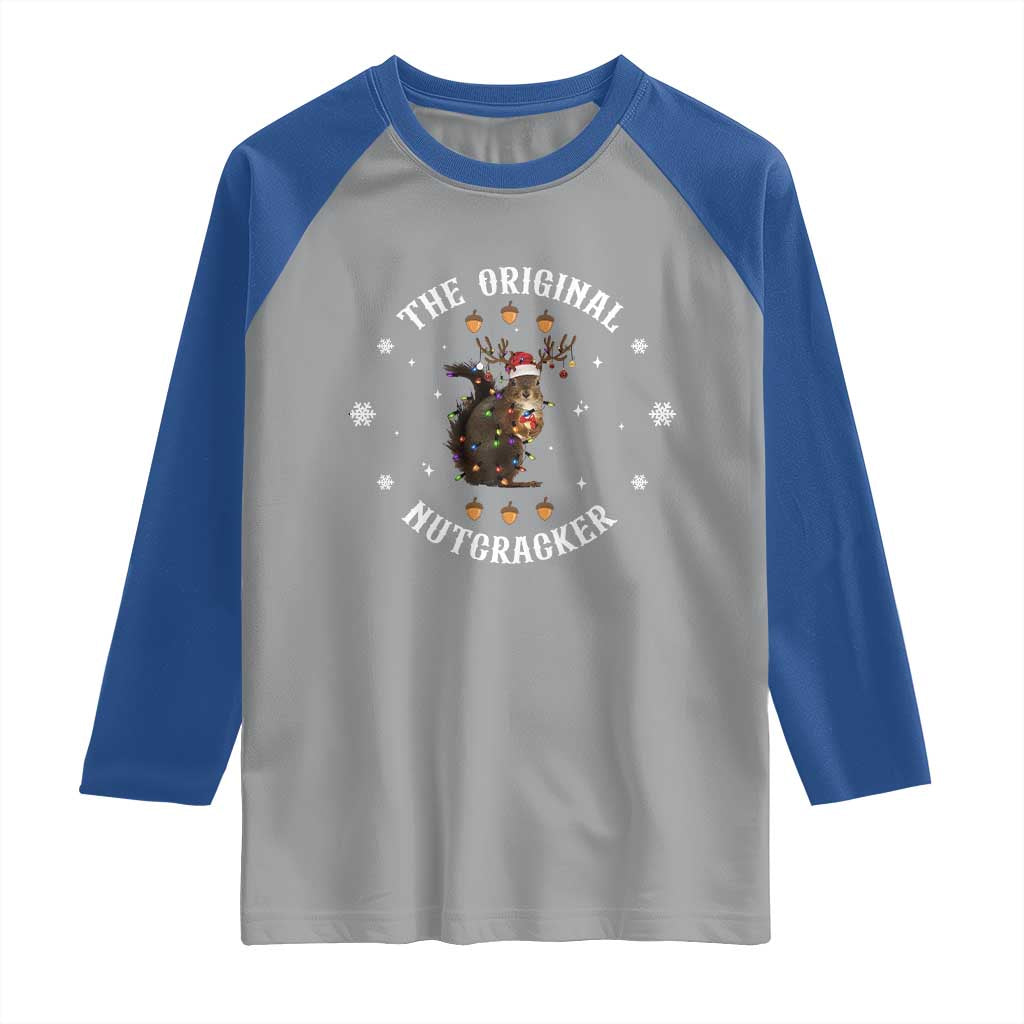 Funny Christmas Squirrel Raglan Shirt The Original Nutcracker Snowflake Xmas Neon Light - Wonder Print Shop