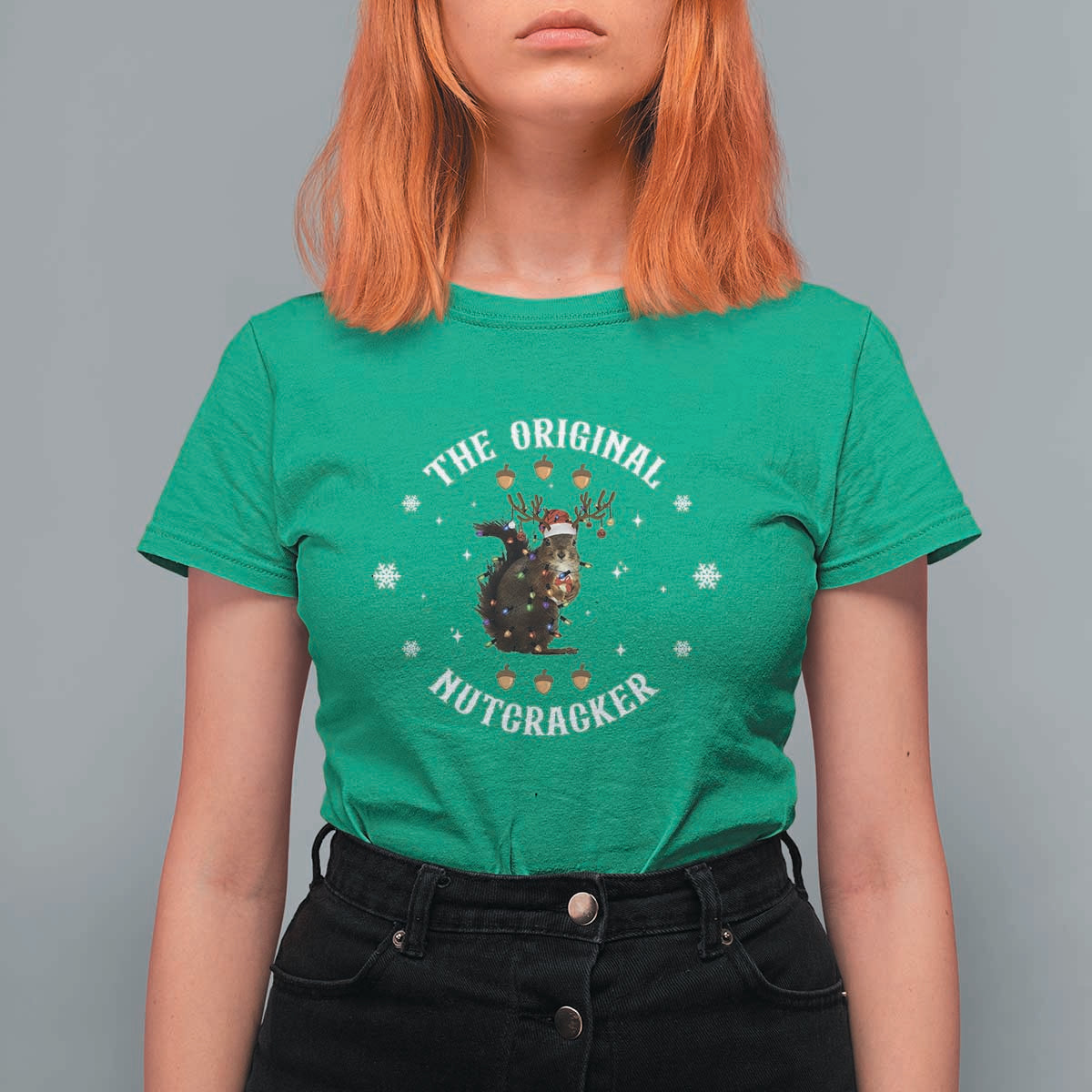 Funny Christmas Squirrel T Shirt For Women The Original Nutcracker Snowflake Xmas Neon Light - Wonder Print Shop