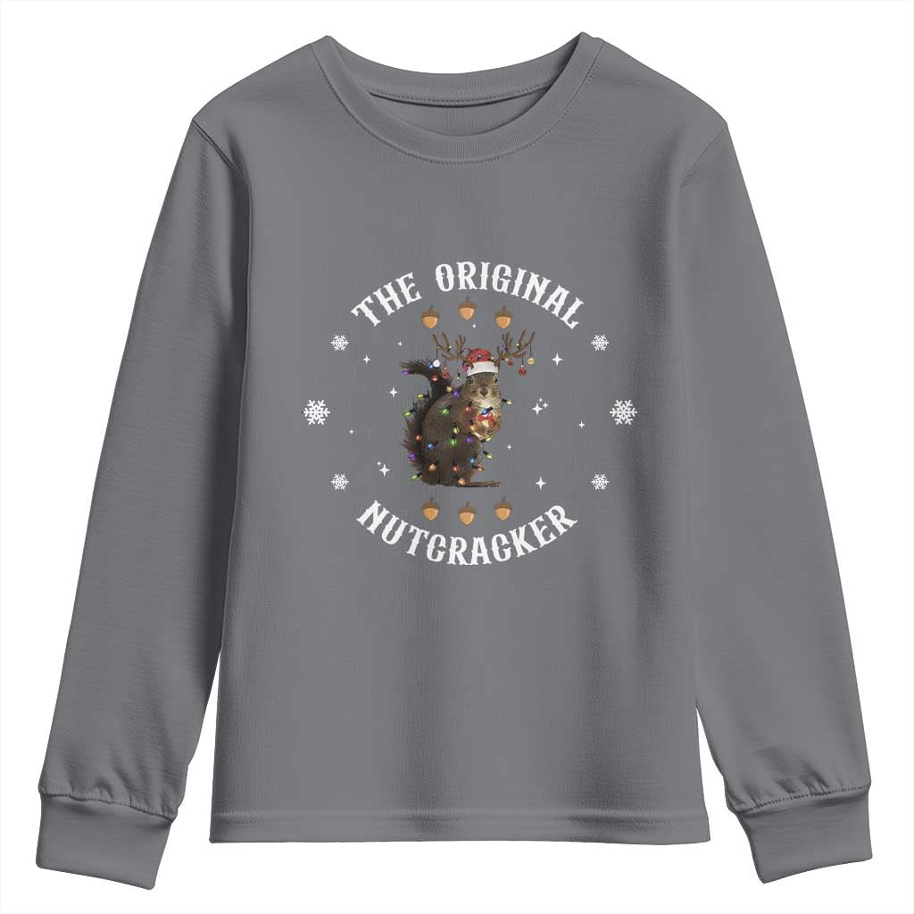 Funny Christmas Squirrel Youth Sweatshirt The Original Nutcracker Snowflake Xmas Neon Light - Wonder Print Shop