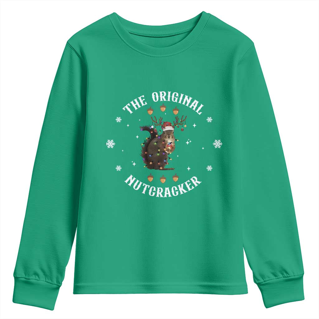 Funny Christmas Squirrel Youth Sweatshirt The Original Nutcracker Snowflake Xmas Neon Light - Wonder Print Shop