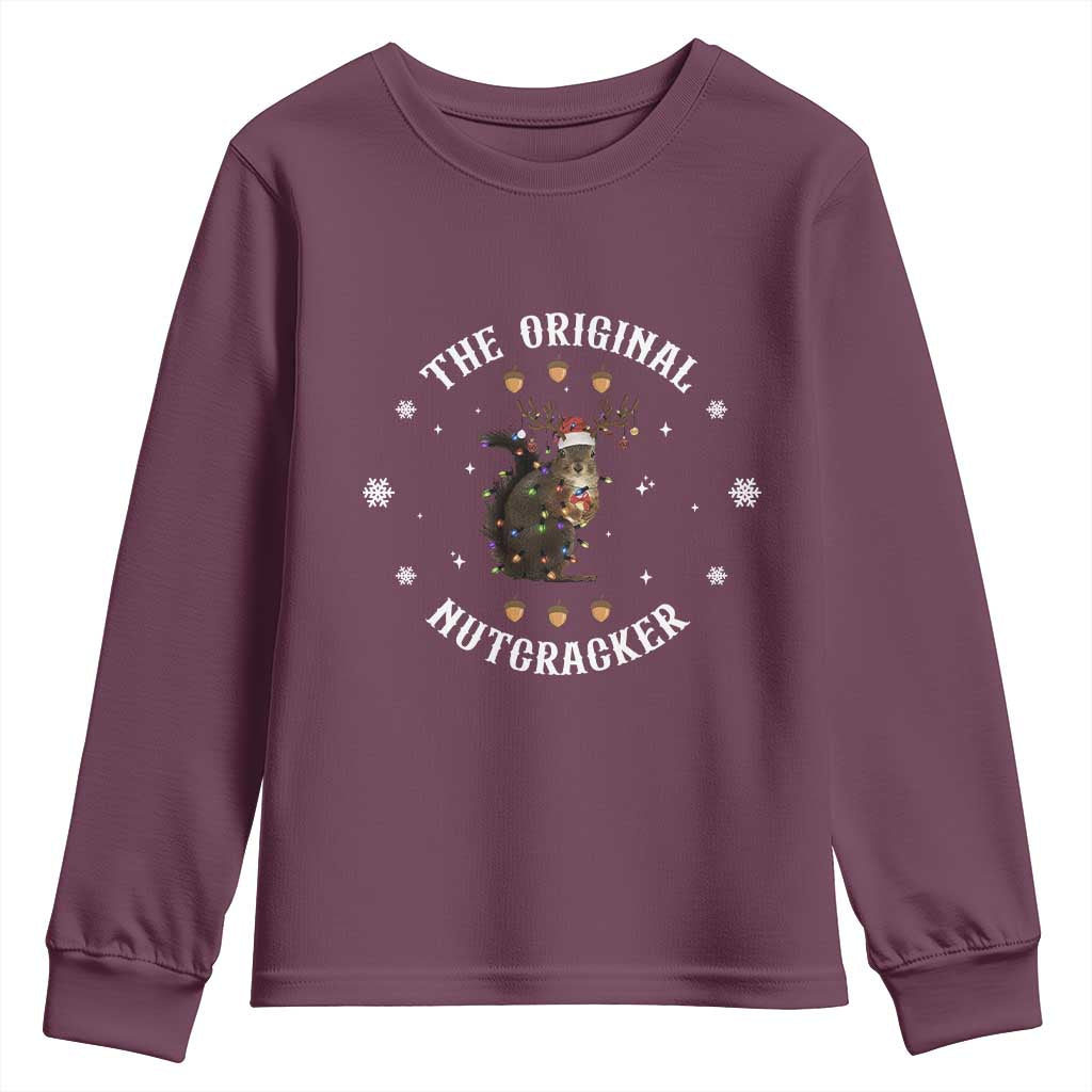 Funny Christmas Squirrel Youth Sweatshirt The Original Nutcracker Snowflake Xmas Neon Light - Wonder Print Shop
