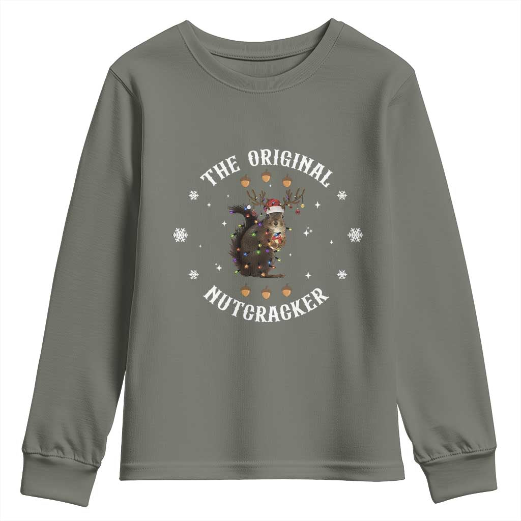 Funny Christmas Squirrel Youth Sweatshirt The Original Nutcracker Snowflake Xmas Neon Light - Wonder Print Shop