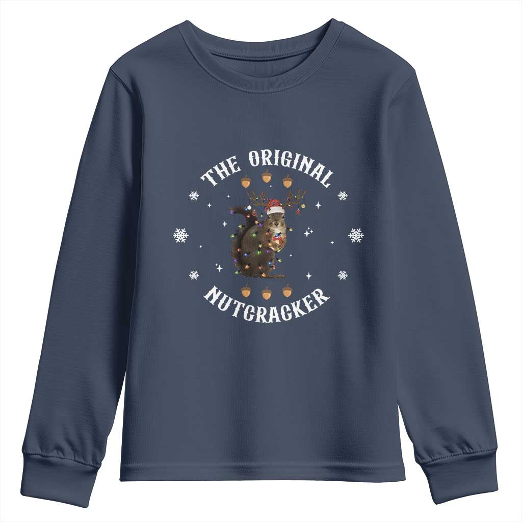 Funny Christmas Squirrel Youth Sweatshirt The Original Nutcracker Snowflake Xmas Neon Light - Wonder Print Shop
