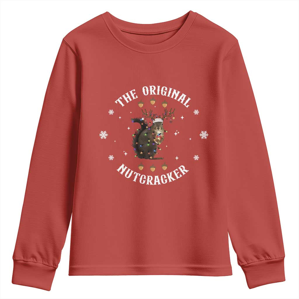 Funny Christmas Squirrel Youth Sweatshirt The Original Nutcracker Snowflake Xmas Neon Light - Wonder Print Shop
