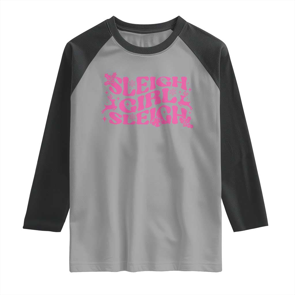 Funny Pink Christmas Raglan Shirt Sleigh Girl Sleigh Reindeer - Wonder Print Shop
