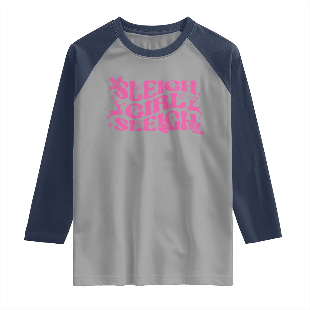 Funny Pink Christmas Raglan Shirt Sleigh Girl Sleigh Reindeer - Wonder Print Shop
