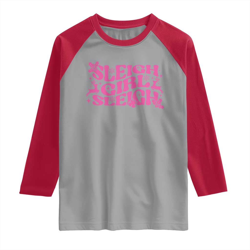 Funny Pink Christmas Raglan Shirt Sleigh Girl Sleigh Reindeer - Wonder Print Shop