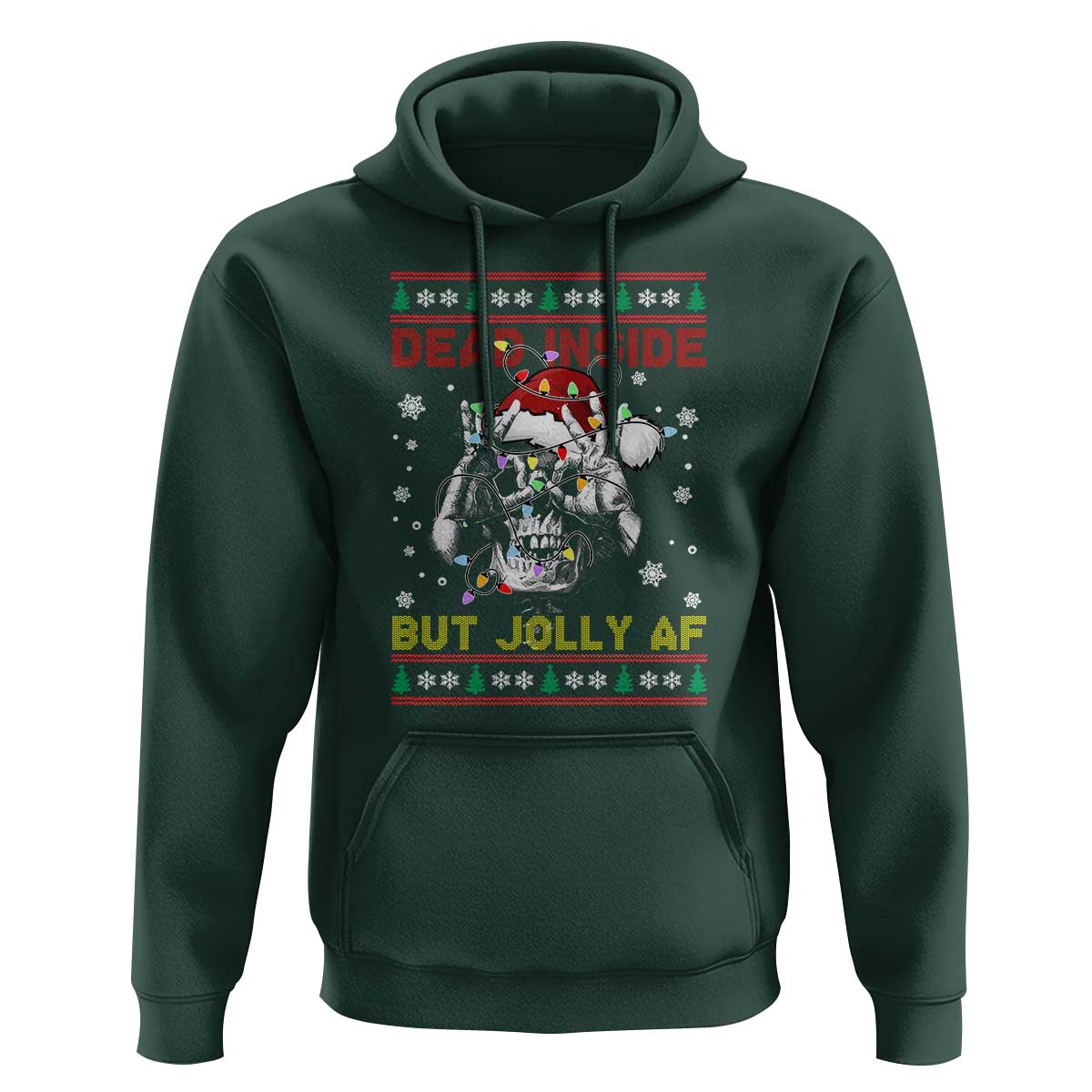 Funny Christmas Skeleton Hoodie Dead Inside But Jolly AF Santa Hat